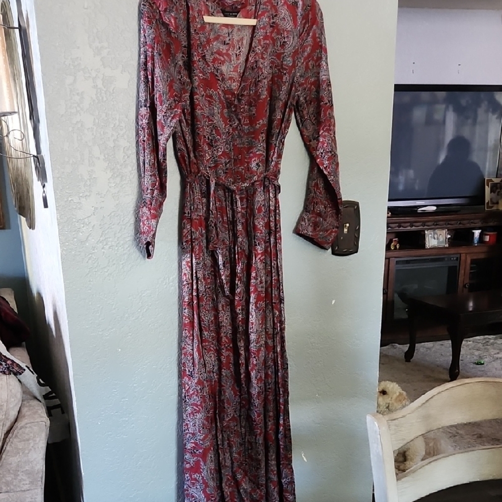 Lucky Brand Red Paisley Long Sleeve Dress